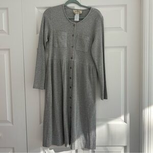 Vintage Tickets Clothing Waffle Knit Button Down Dress Womens L Grey Heavy Dress